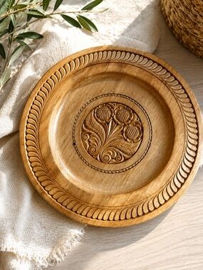 Hand-Carved Wooden Wall Plaque | Vintage Floral Wood Wall Decor | Boho Rustic Ar